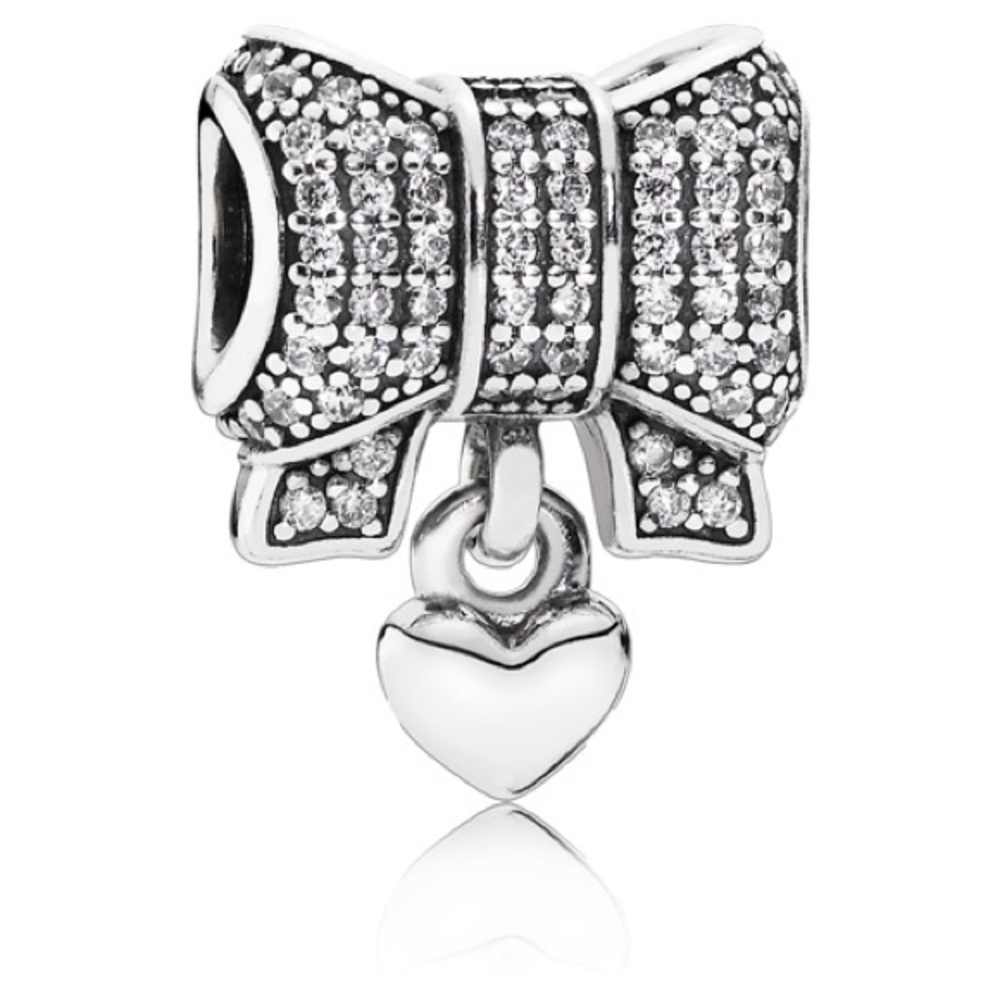 Pandora Retired Sterling Silver Heart and Bow Charm with Clear Zirconia-791776CZ